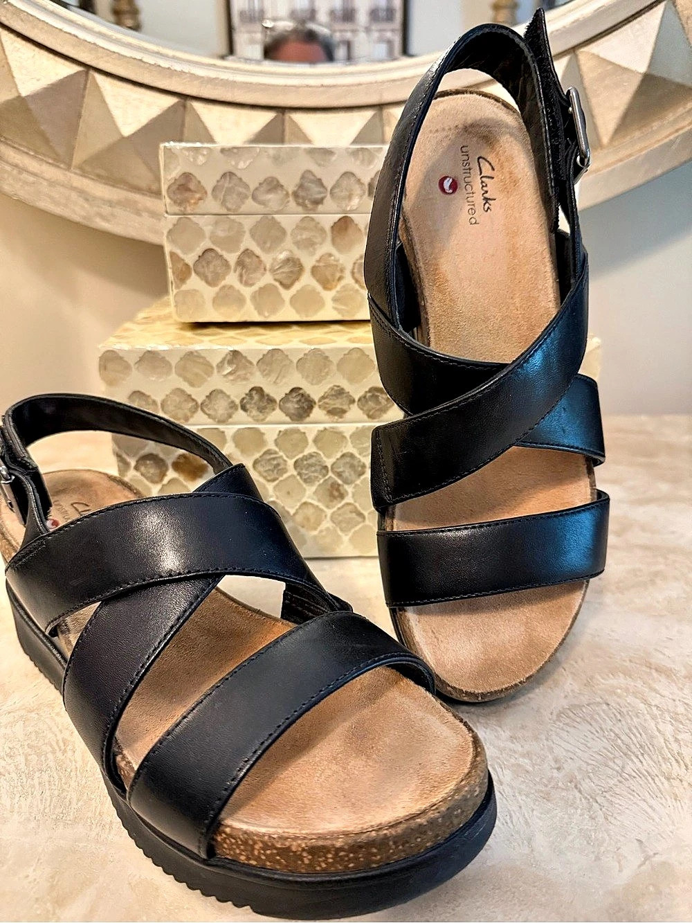 Clarks Lizby Wedge Sandals Black US 8.5 B